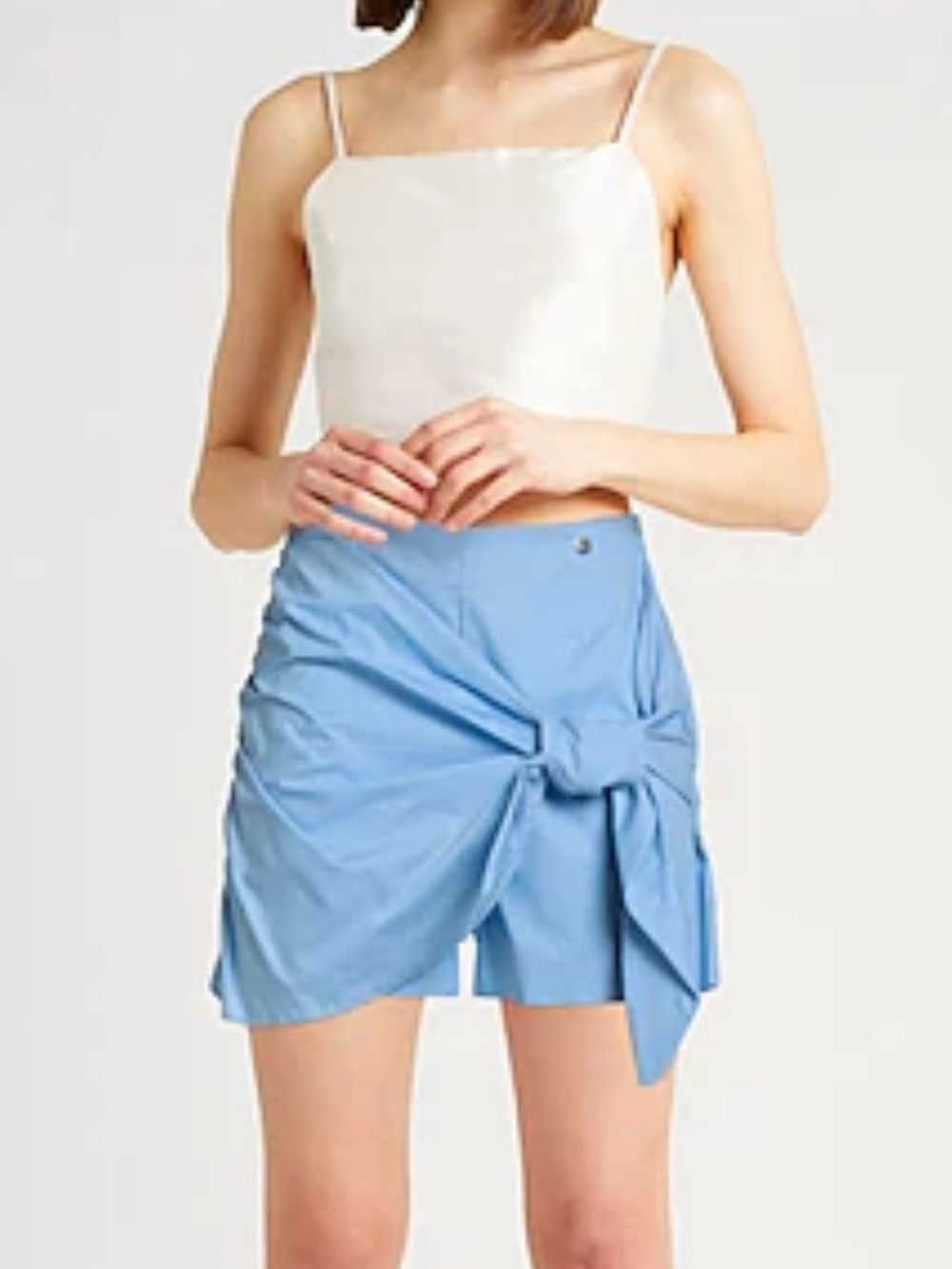 Liu Jo Milano Bow Light Blue Poplin Cotton Tie Wrap Detail Skort Shorts D